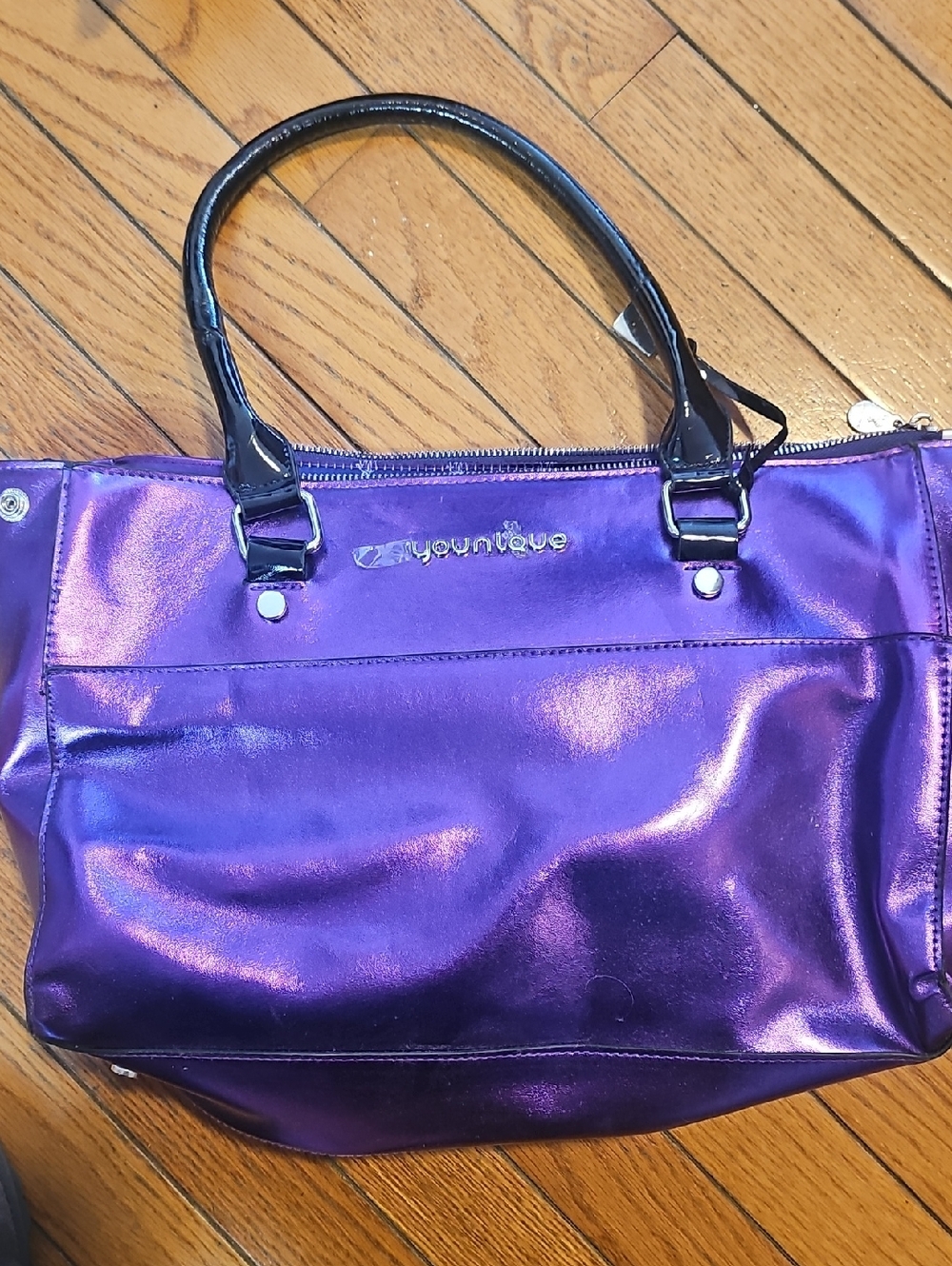 Younique Metallic Purple Tote with Black Handles